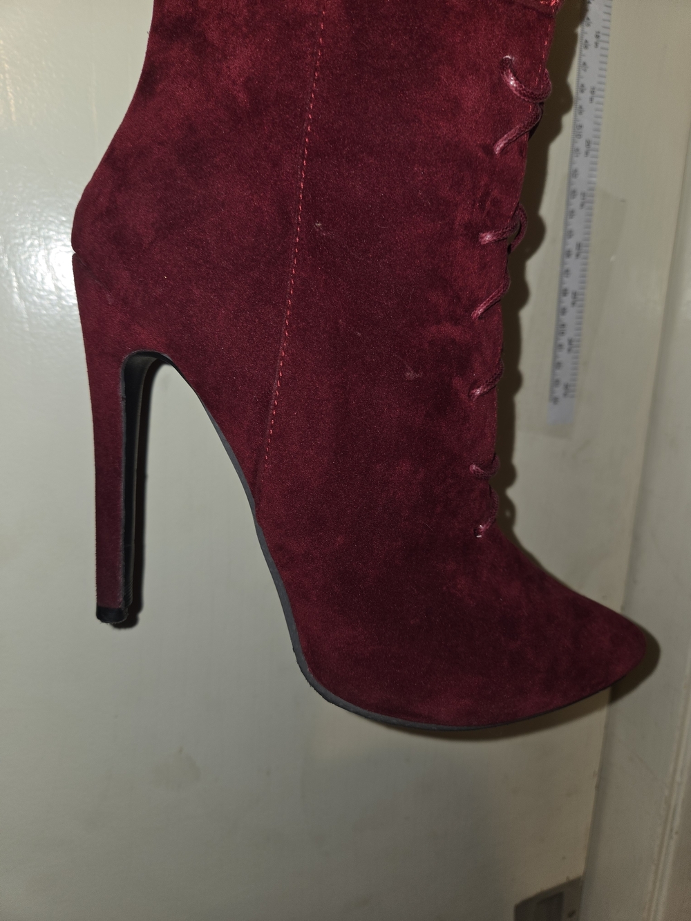 Women's Burgundy Suede High-Heel Lace-Up Bootie